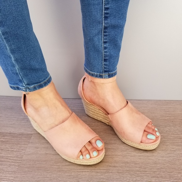 Dusty Rose Suede Espadrille wedge Heel Sandal-E - Picture 6 of 8